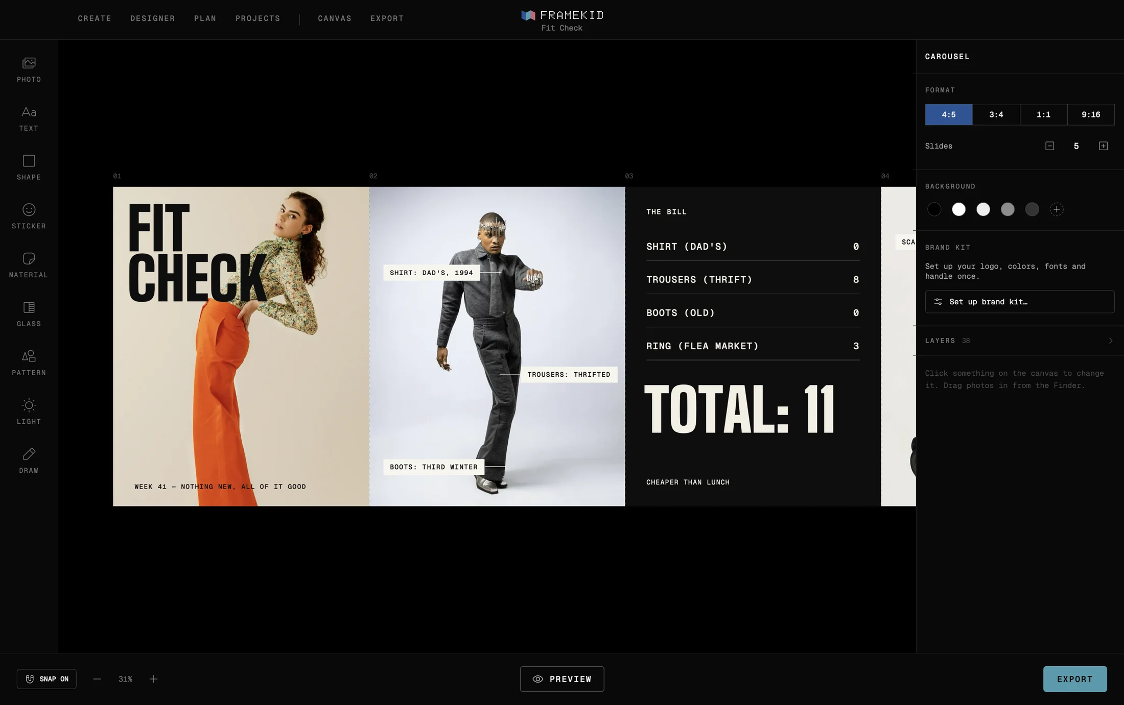FRAMEKID on the Mac: the whole carousel on one canvas